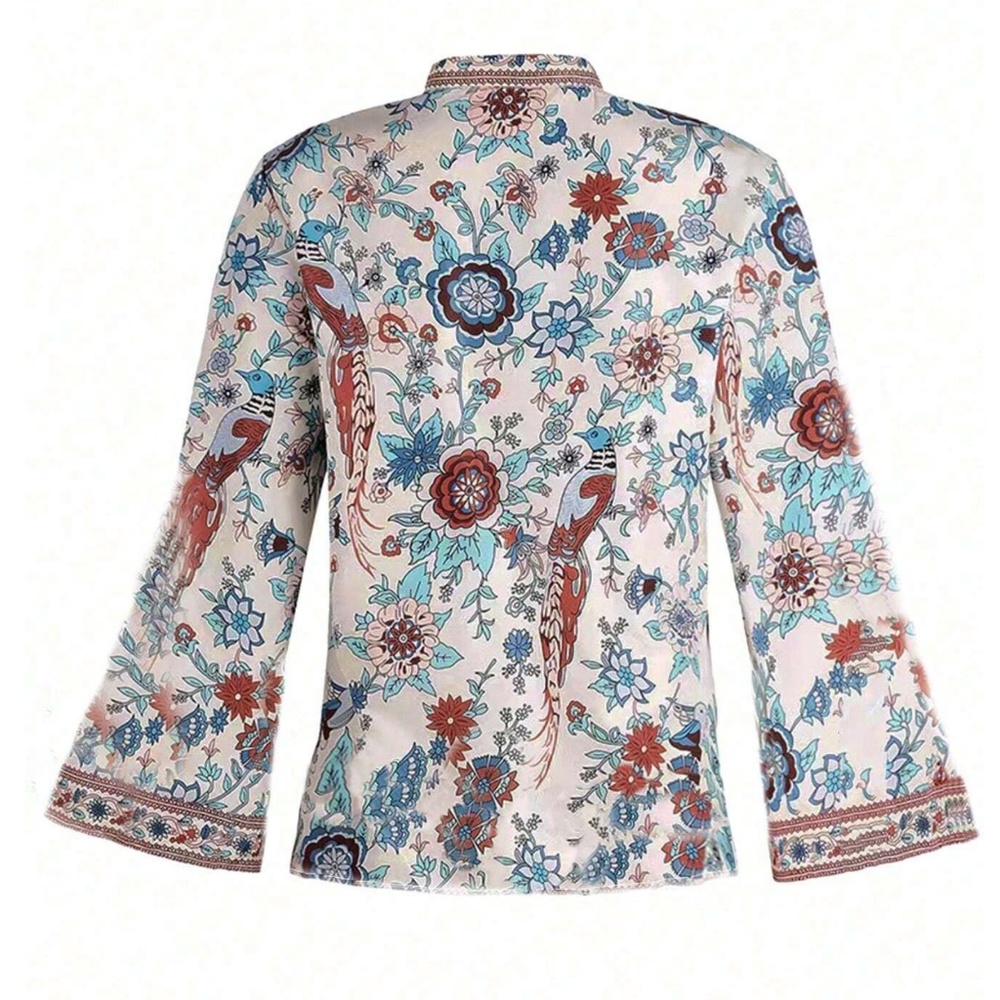 Plus Floral Print Flounce Long Sleeve Blouse - Picture 2 of 4